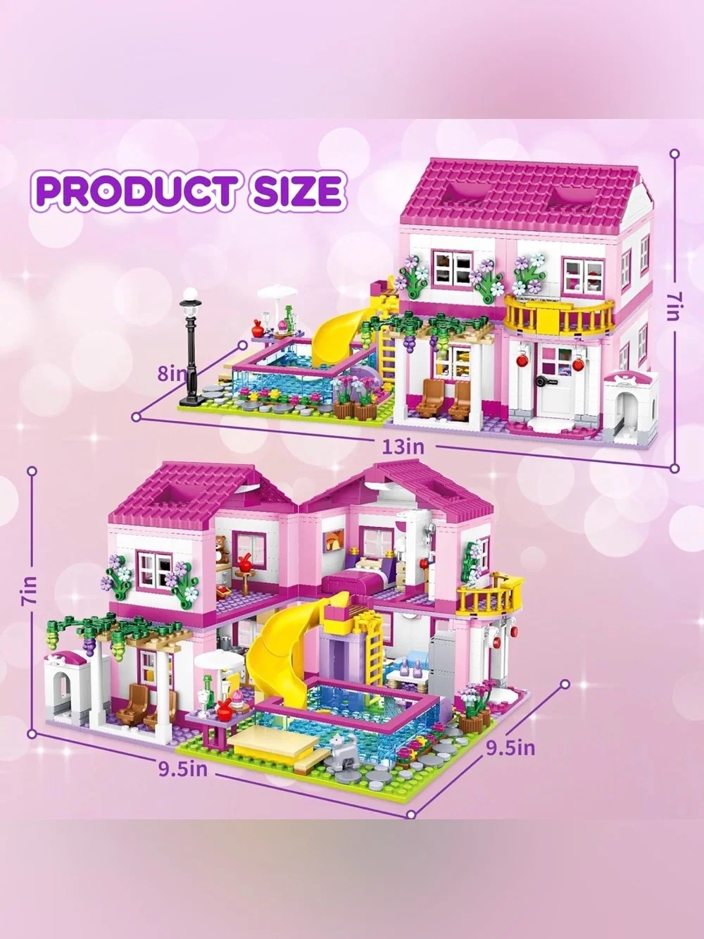 Princess Pink Girl Series Summer Villa Friends Building Block Set (1523 PCS)
